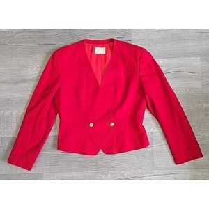 Vtg Pendleton Red Virgin Wool Coat Double‎ Breasted Jacket Womens Blazer Size 12